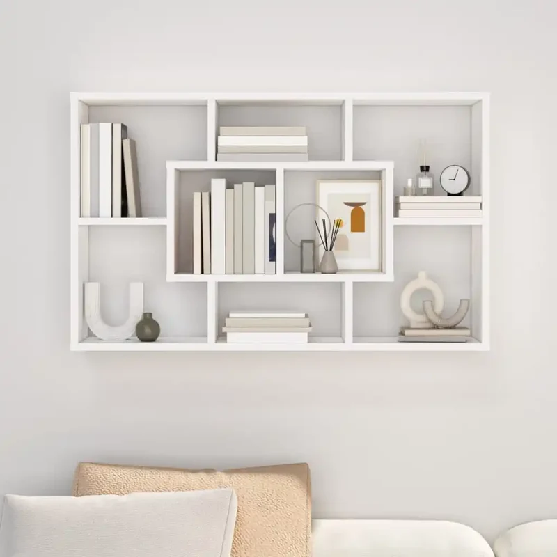 Etagère murale bois blanc compartimentée