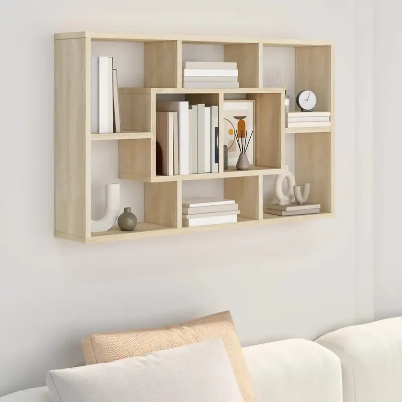 Etagère murale bois clair compartimentée
