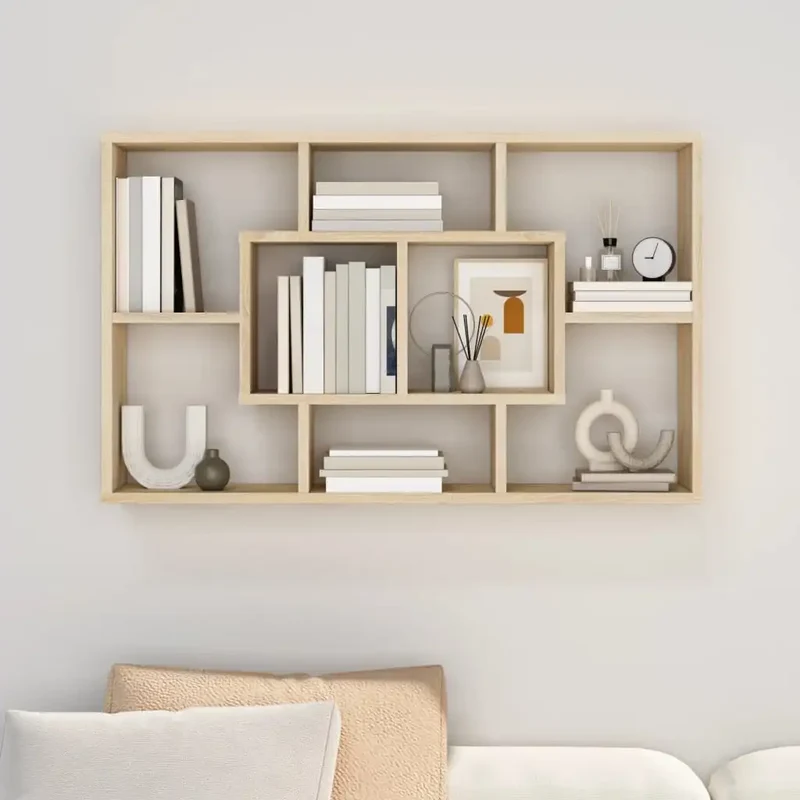 Etagère murale bois clair compartimentée