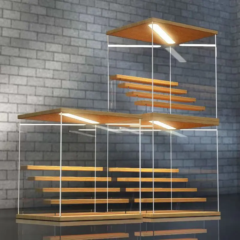 Etagere led presentoir bois et vitre