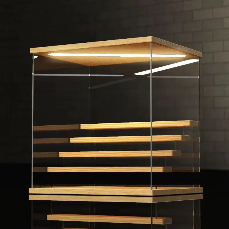 Etagere led presentoir bois et vitre