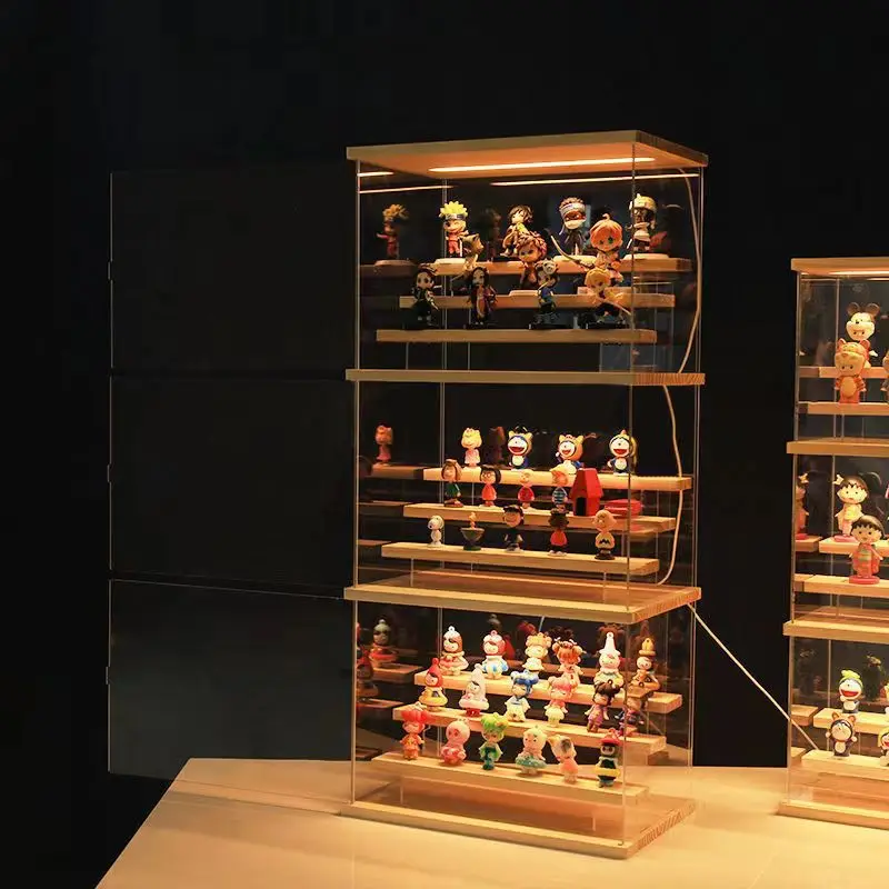 Etagere led presentoir bois et vitre