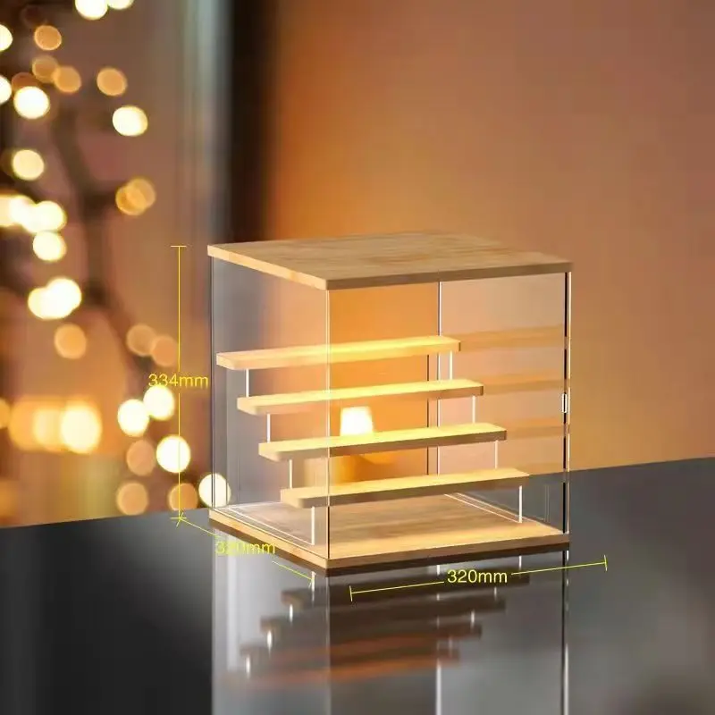 Etagere led presentoir bois et vitre