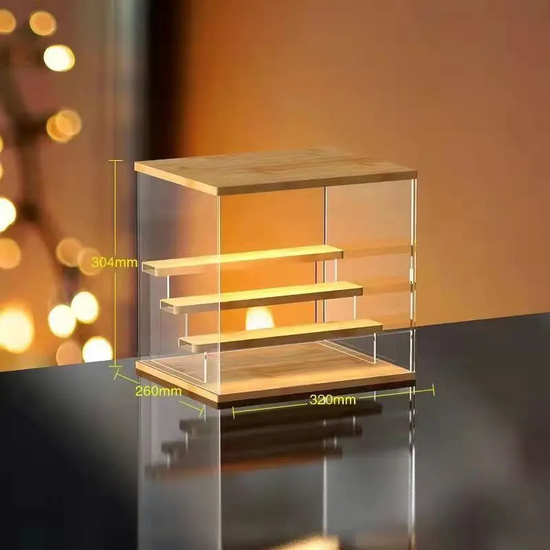 Etagere led presentoir bois et vitre
