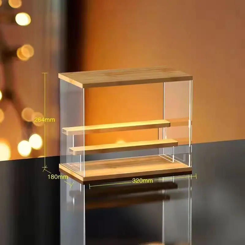 Etagere led presentoir bois et vitre
