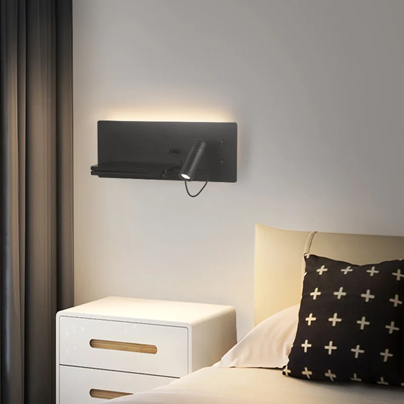 Etagere chevet murale avec spot led intégré
