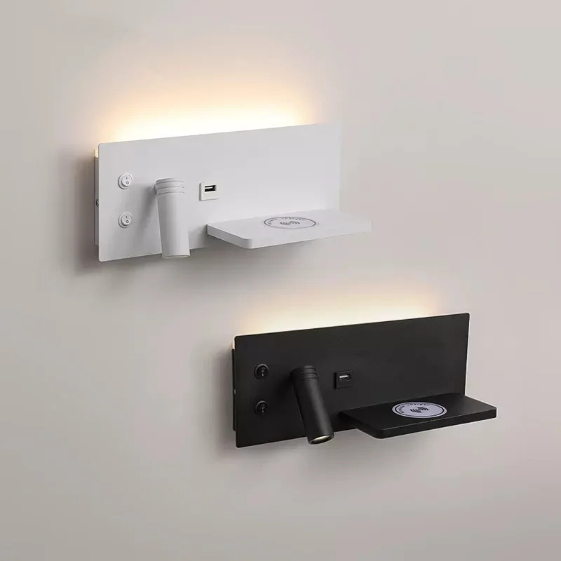 Etagere chevet murale avec spot led intégré