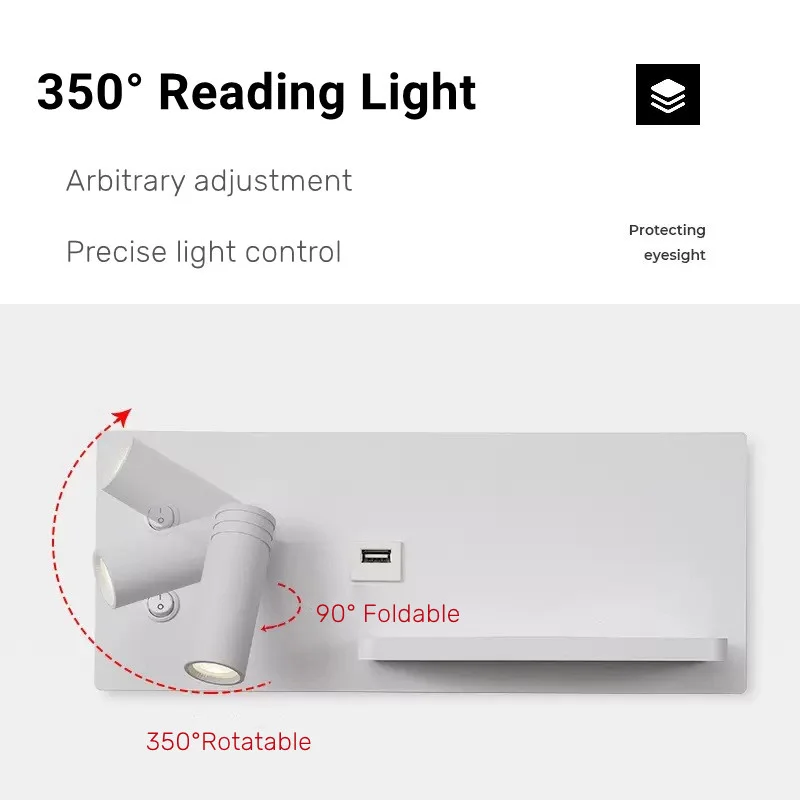 Etagere chevet murale avec spot led intégré