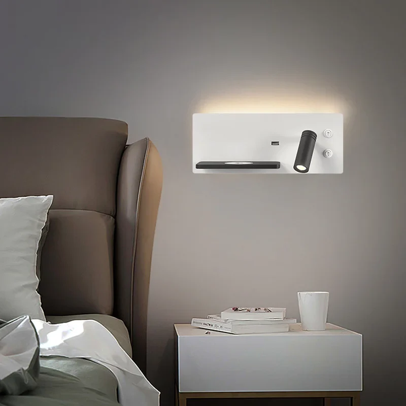 Etagere chevet murale avec spot led intégré