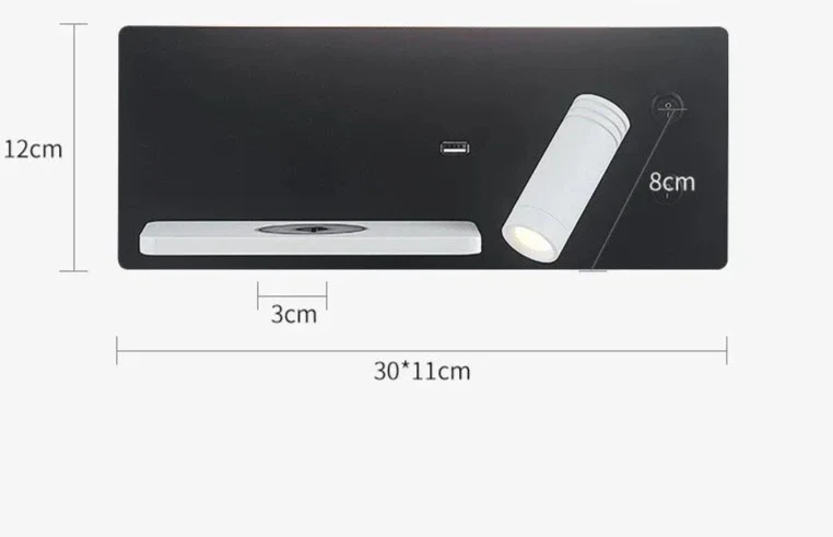 Etagere chevet murale avec spot led intégré
