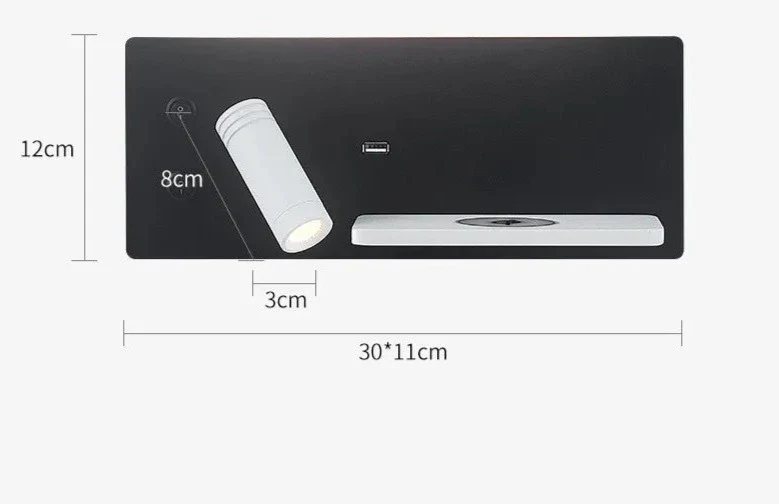 Etagere chevet murale avec spot led intégré