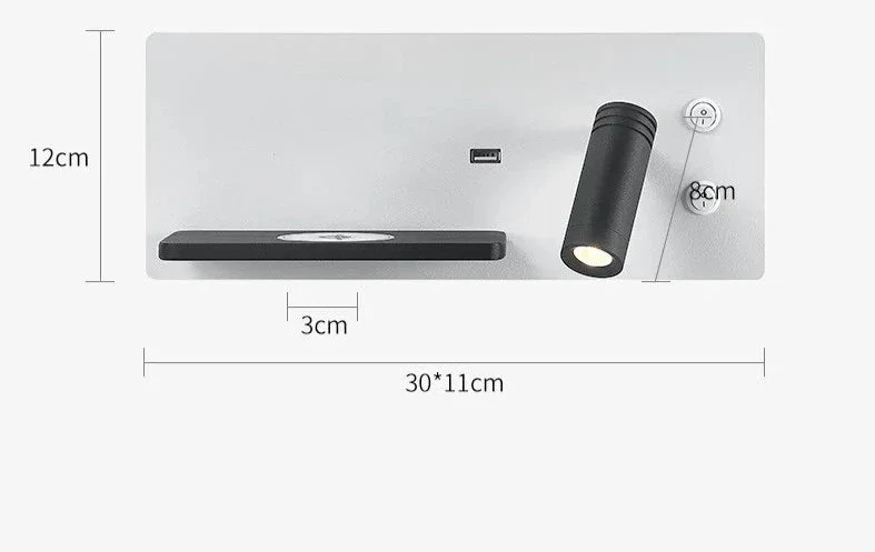 Etagere chevet murale avec spot led intégré