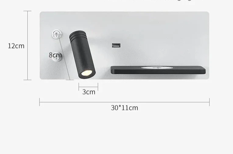Etagere chevet murale avec spot led intégré