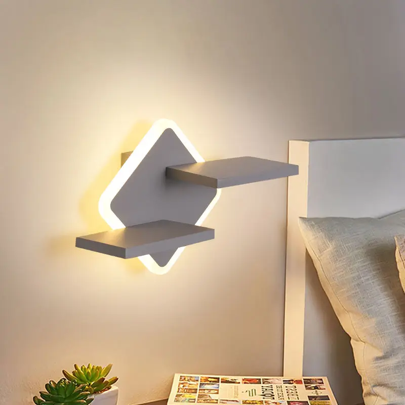 Etagere chevet murale lumineuse losange avec 2 plateaux