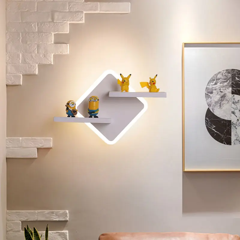 Etagere chevet murale lumineuse losange avec 2 plateaux
