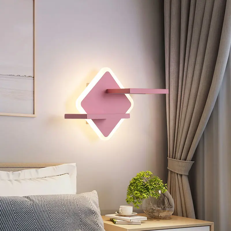 Etagere chevet murale lumineuse losange avec 2 plateaux
