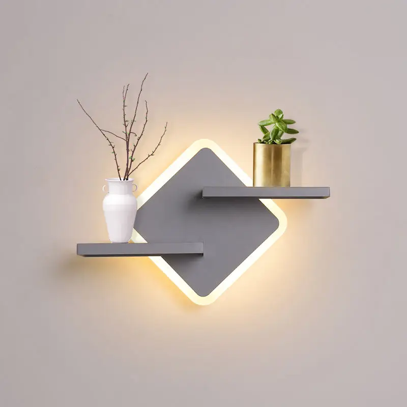 Etagere chevet murale lumineuse losange avec 2 plateaux
