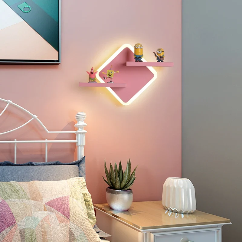 Etagere chevet murale lumineuse losange avec 2 plateaux