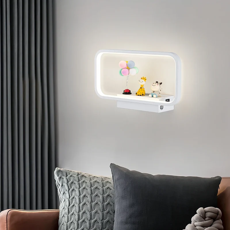 Etagere lumineuse led murale avec plateau chargeur telephone