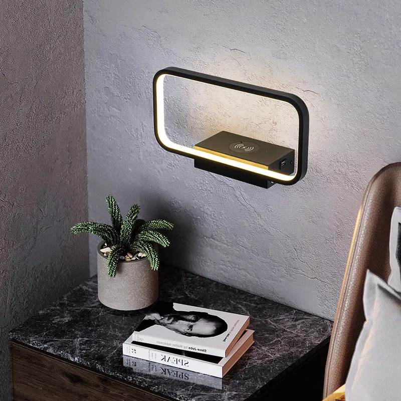Etagere lumineuse led murale avec plateau chargeur telephone