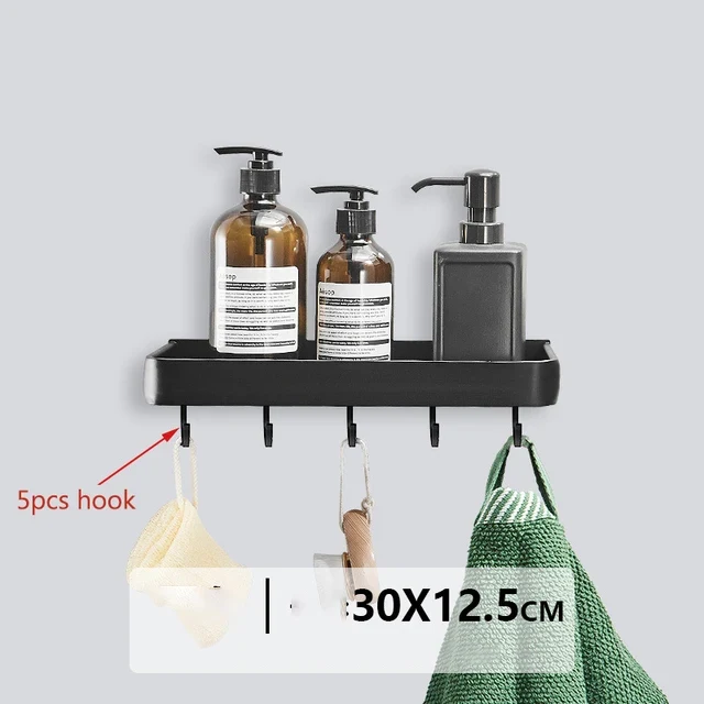 Etagère murale salle de bain en métal noir mate