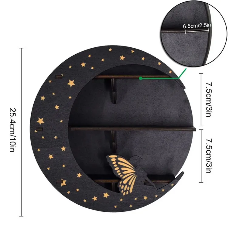 Etagère murale en bois noir modèle lune