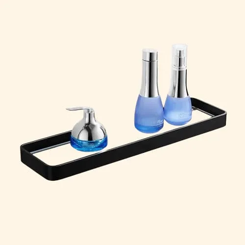 Etagère murale pour salle de bain en verre et métal noir