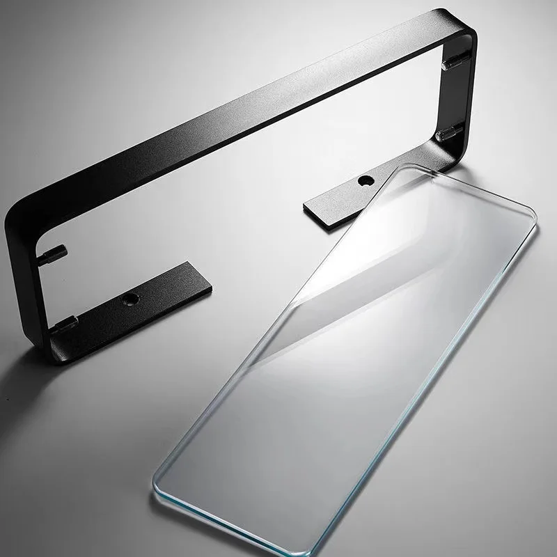Etagère murale pour salle de bain en verre et métal noir
