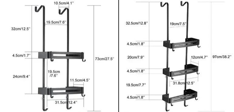 Etagère suspendue en métal pour salle de bain fixation crochets