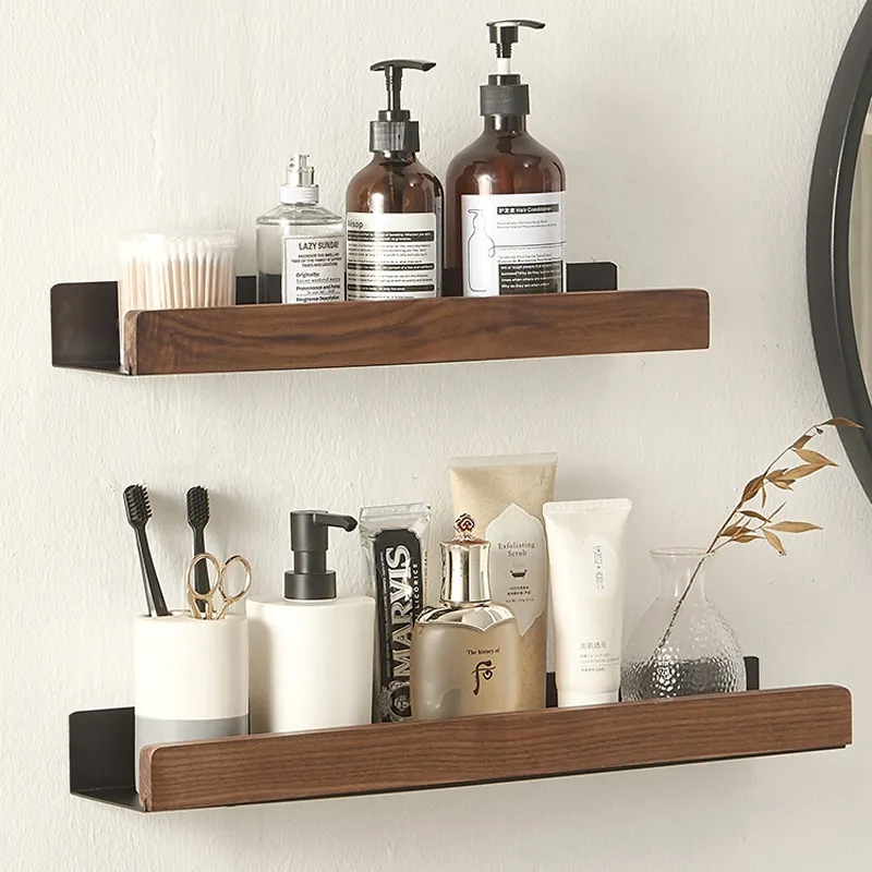 Etagère murale pour salle de bain scandinave métal et bois