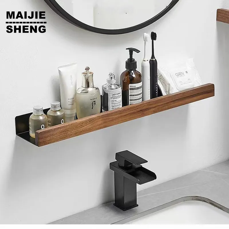Etagère murale pour salle de bain scandinave métal et bois
