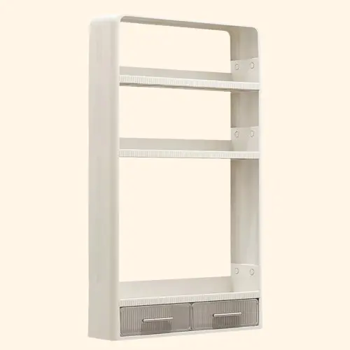 Etagère murale salle de bain sans percer multi-niveaux blanche