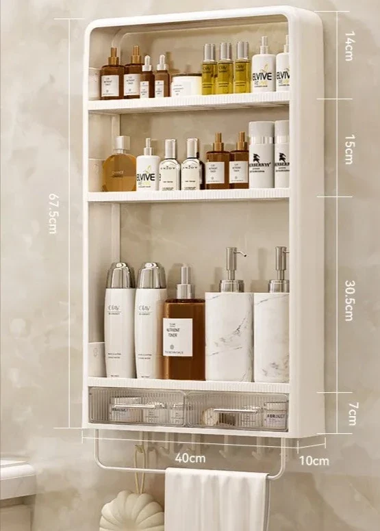 Etagère murale salle de bain sans percer multi-niveaux blanche
