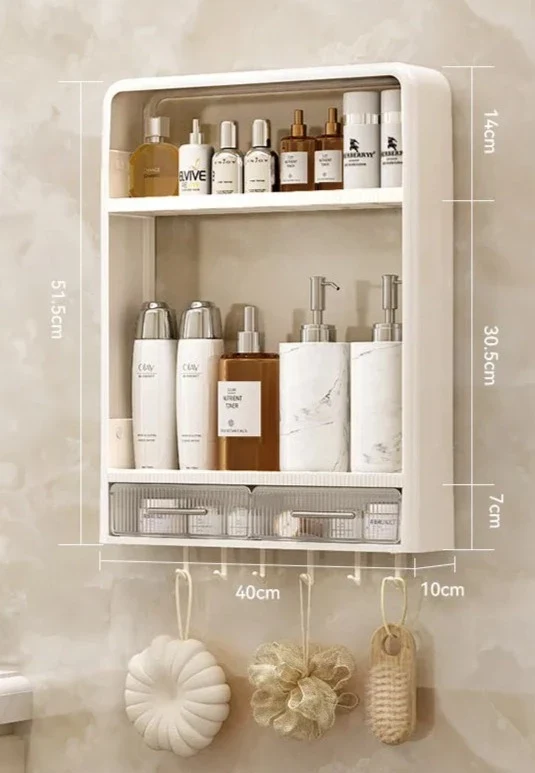 Etagère murale salle de bain sans percer multi-niveaux blanche