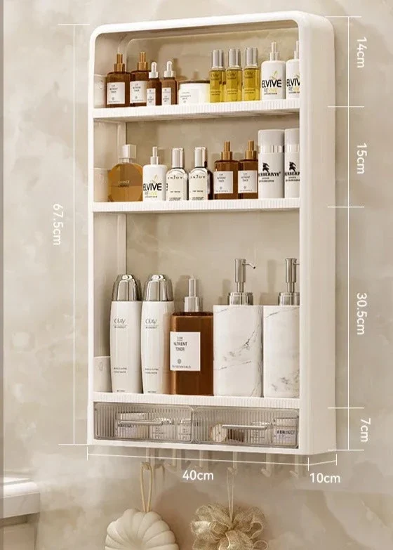Etagère murale salle de bain sans percer multi-niveaux blanche