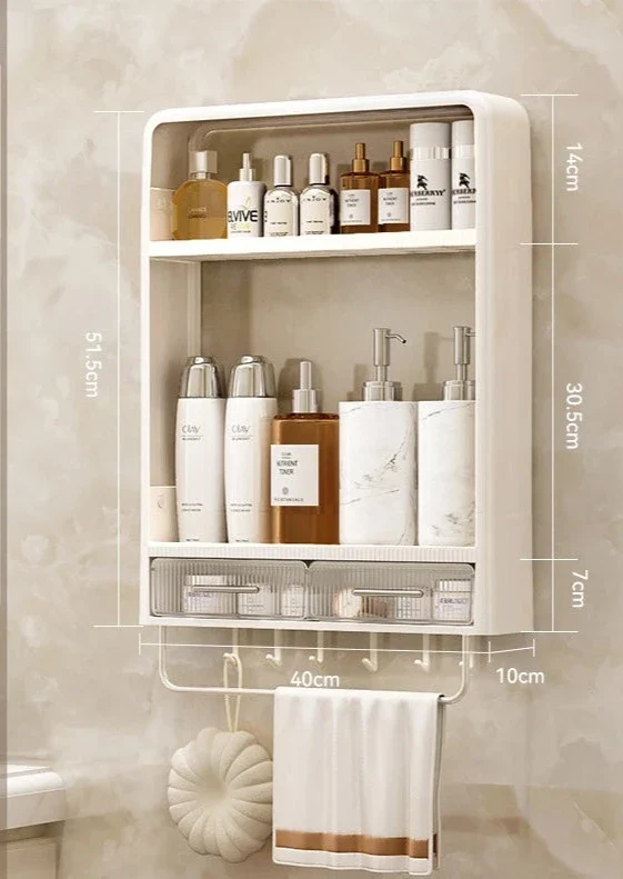 Etagère murale salle de bain sans percer multi-niveaux blanche