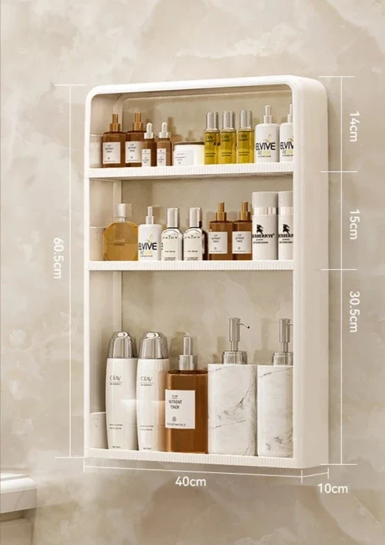 Etagère murale salle de bain sans percer multi-niveaux blanche