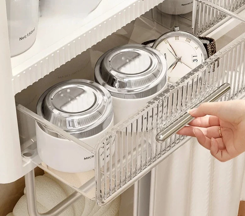 Etagère murale salle de bain sans percer multi-niveaux blanche