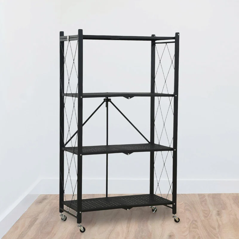 Meuble étagères 4 niveaux en métal sur roulettes