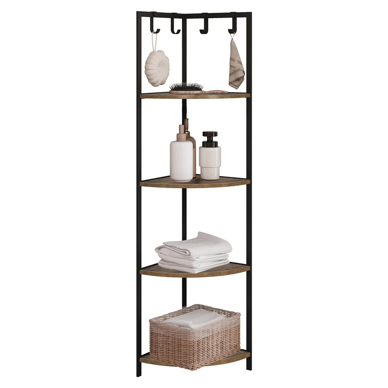 Etagère d'angle scandinave 4 niveaux avec crochets accessoires