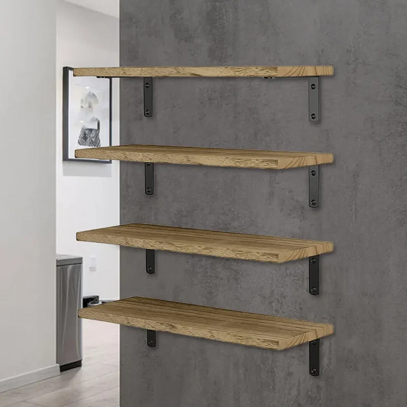 Etagère murale industrielle en bois et métal noir (lot de 4)