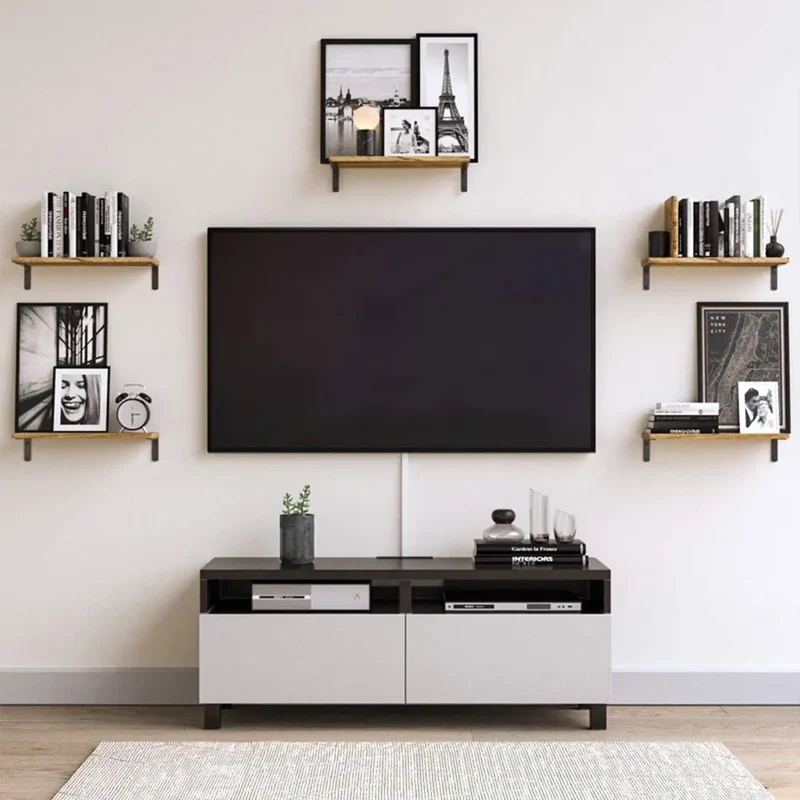 Etagère murale industrielle en bois et métal noir (lot de 4)