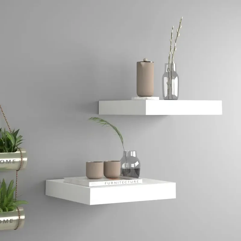Etagère murale design carrée en bois blanc (lot de 2)