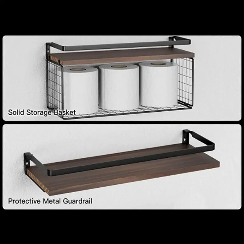 Etagère murale flottante en bois et noir avec rebord