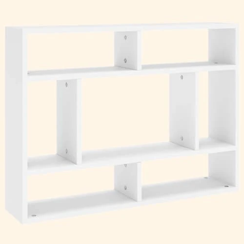 Etagère murale bois blanc sept compartiments