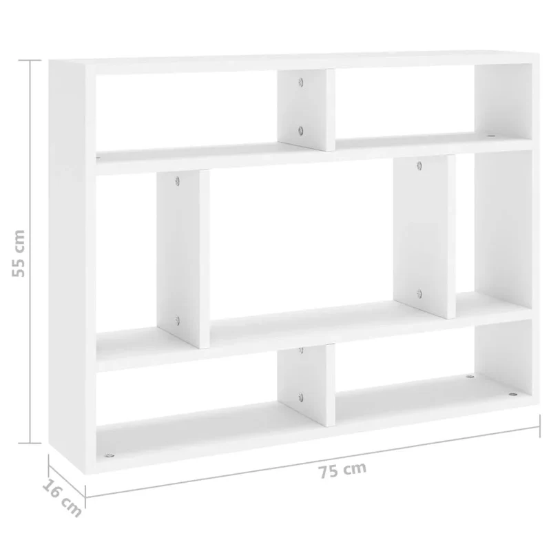 Etagère murale bois blanc sept compartiments