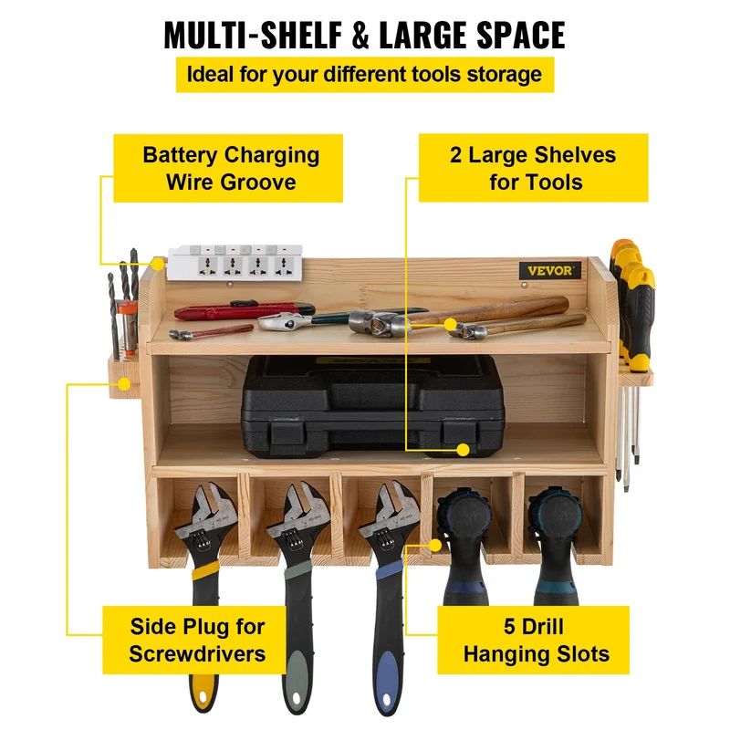 Etagère murale garage en bois rangement outils