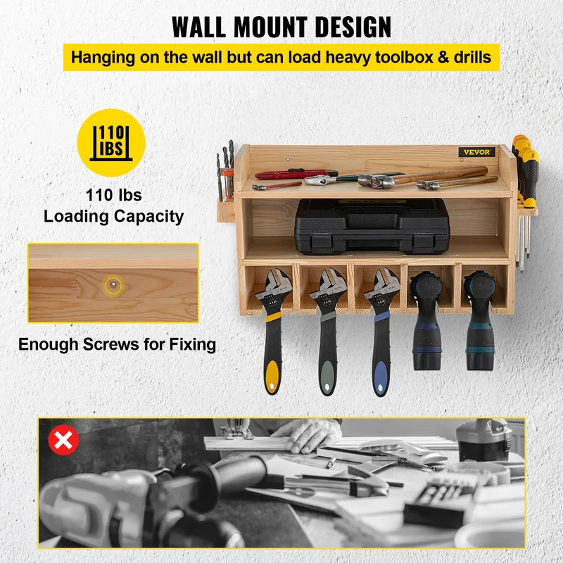 Etagère murale garage en bois rangement outils
