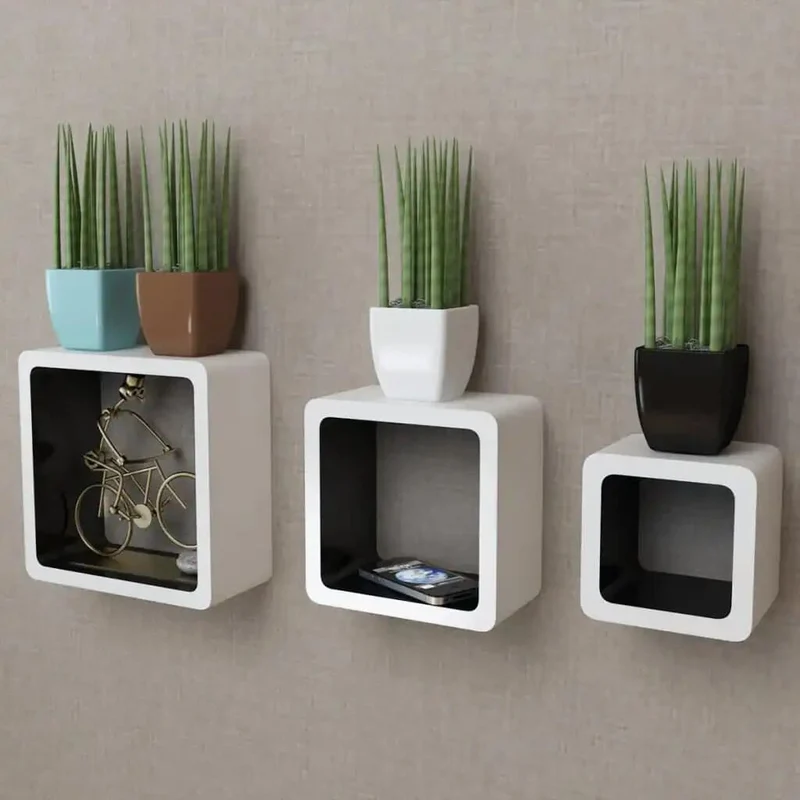 Etagère murale cube blanche et noire gigogne (lot de 3)