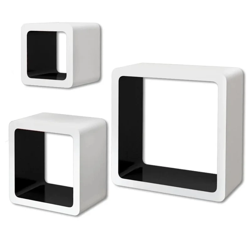 Etagère murale cube blanche et noire gigogne (lot de 3)